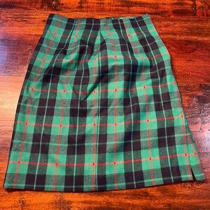 Talbots Vibrant Green and Black Plaid Skirt